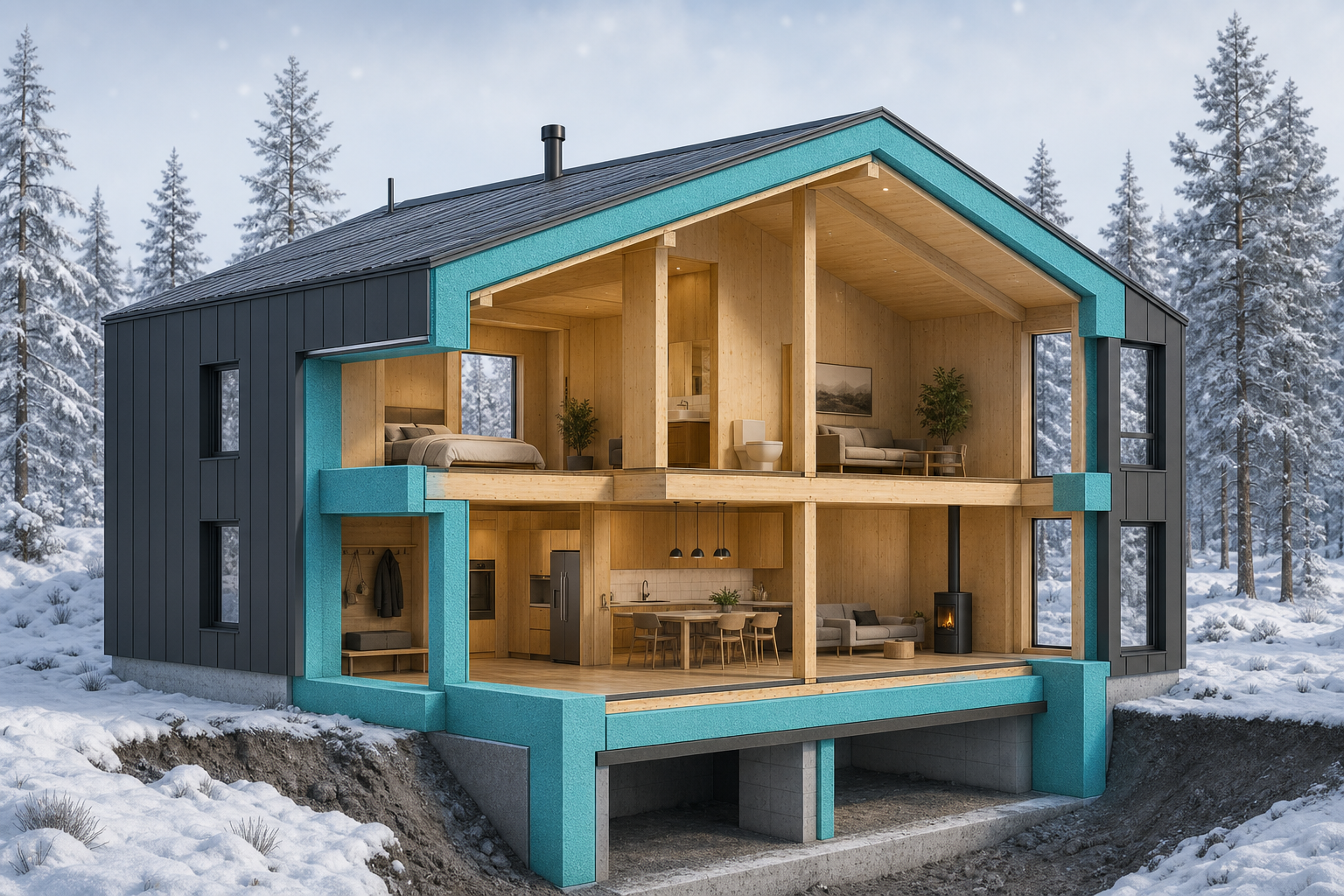 360-degree outside insulation wrap around Polar Maxima structure from roof to foundation