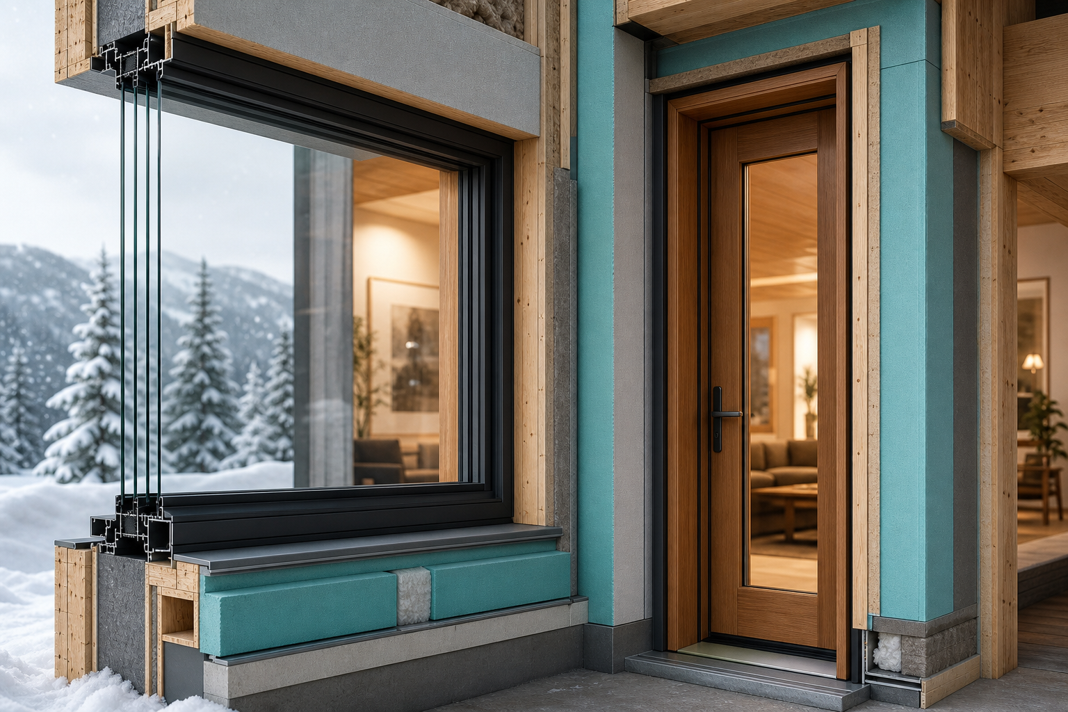 Factory-fitted ultra-insulated window and sealed entry door in Polar Maxima wall